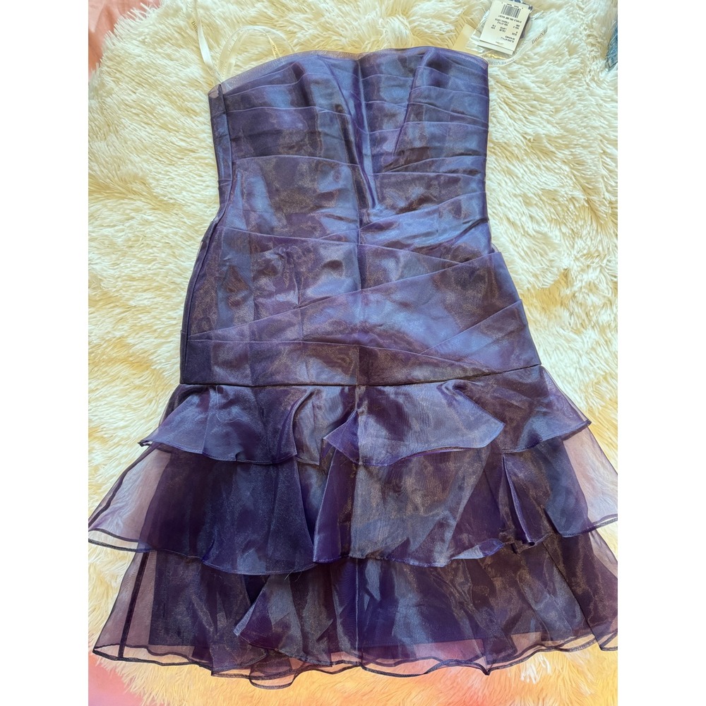 David's Bridal Strapless Purple Ruffled Cocktail Dress
